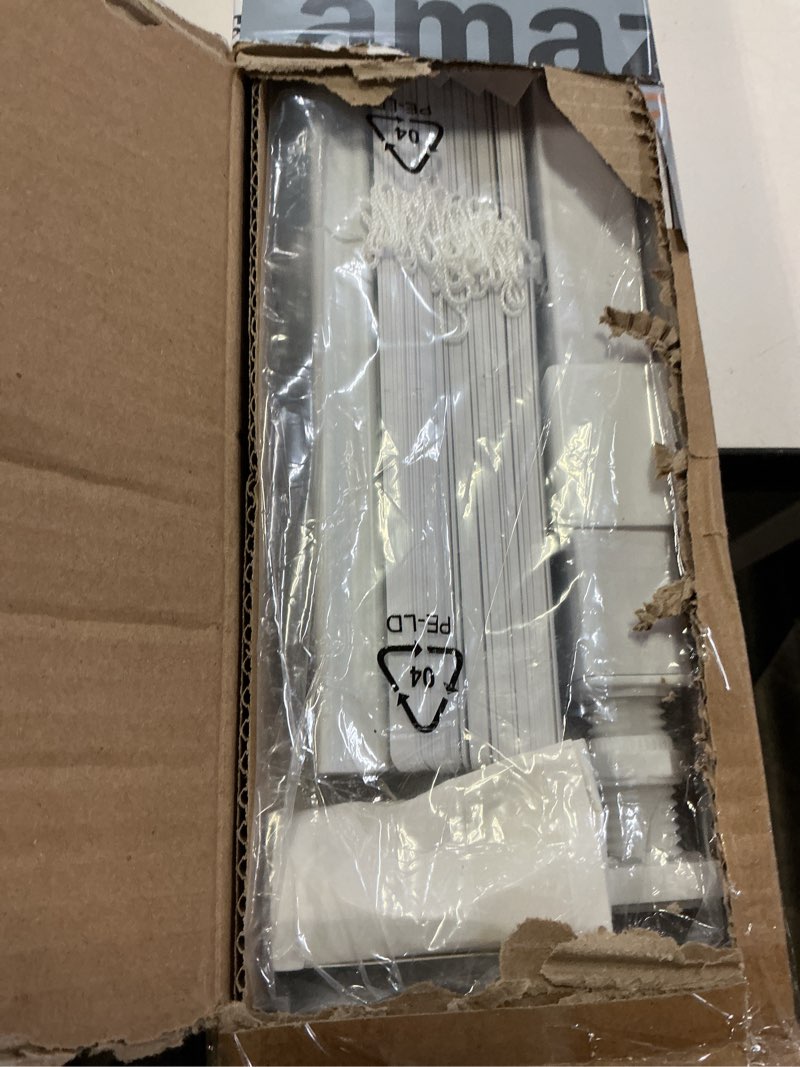 Condition photo showing As Is for LazBlinds No Tools No Drill 1" Vinyl Mini Blinds, Cordless Blinds for Windows, Light Filtering Horizontal Window Blinds & Shades, 41" W x 72" H, White Cordless-white 41" W x 72" H