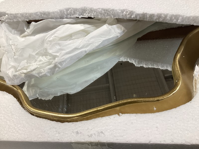 Condition photo showing Good Condition for baodanfu irregular wall mirror gold, asymmetrical wavy mirrors decoartive for bathroom, dining room, vanity, entryway, cloud shaped design abstract decor