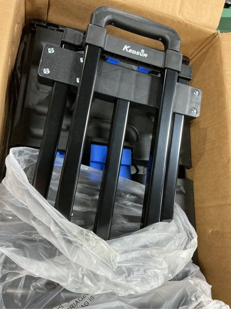 Condition photo showing As Is for kedsum folding luggage cart for travel & airport, 290lbs foldable hand truck with expandable baseplate, lightweight portable dolly 4 wheels, collapsible small dolly for easy moving & storage black 4-wheels