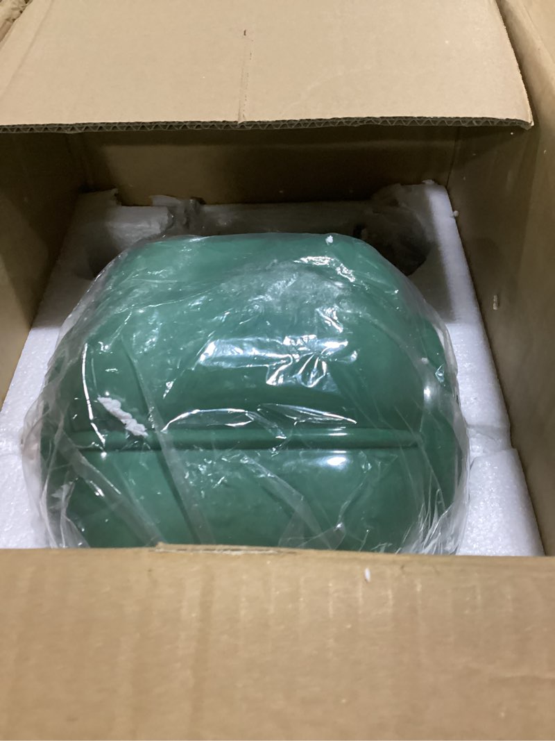Condition photo showing Good Condition for Milk Glass Ceiling Light Fixture - Antique Brass Semi Flush Mount Pendant Light for Kitchen, Hallway, and Bedroom (Green, 9 inch) Green 9 inch