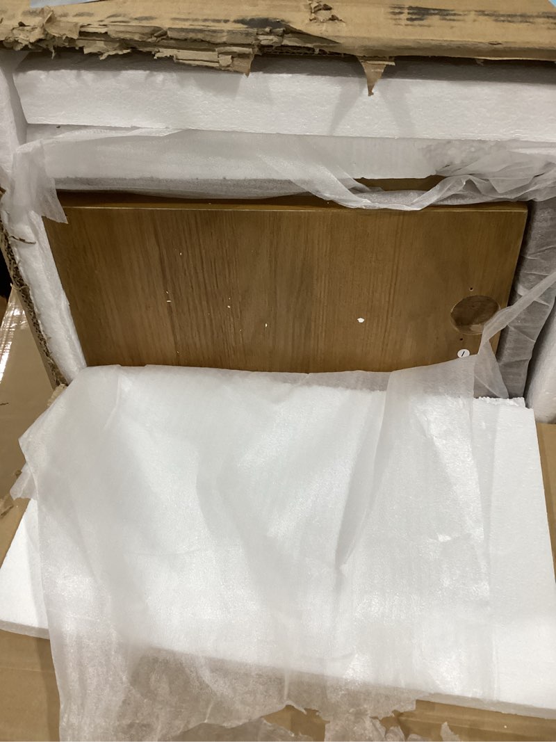 Condition photo showing New/Like New for Nathan James Scott Transitional Fluted Accent Cabinet or Storage Cabinet for Living Room or Entryway with Solid Wood Panel, Light Brown Set of 2