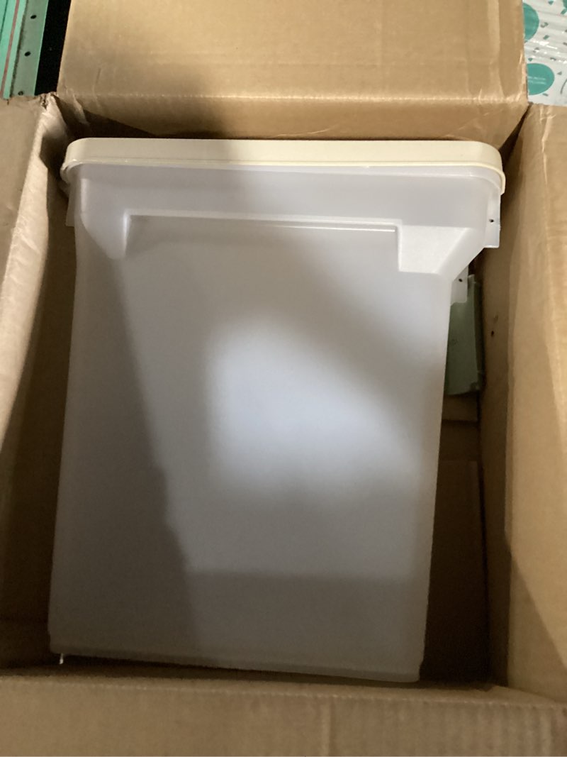 Condition photo showing New/Like New for iris usa dog food storage container, airtight lid, up to 13 pounds pet food storage, versatile pet food bin, treats, bpa free, almond