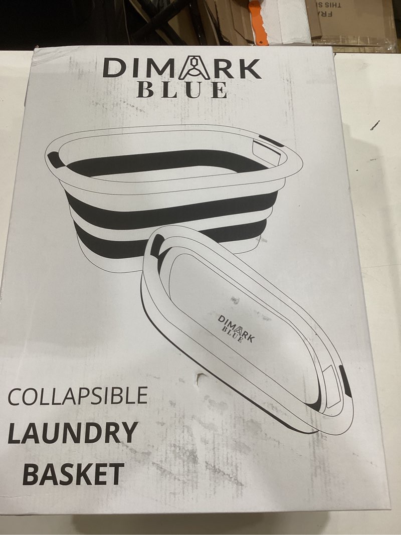 Condition photo showing New/Like New for small collapsible laundry basket, foldable plastic clothes hamper with handles, lightweight space-saving laundry bin for bathroom, bedroom, dorm & travel – 26l