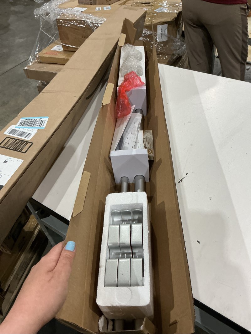 Condition photo showing New/Like New for 1 inch curtain rods 36 to 72 inches(3 to 6 ft) telescoping single drapery rod, usfook silver curtain rods for windows 24 to 68 inches with translucent finials 36-72" silver