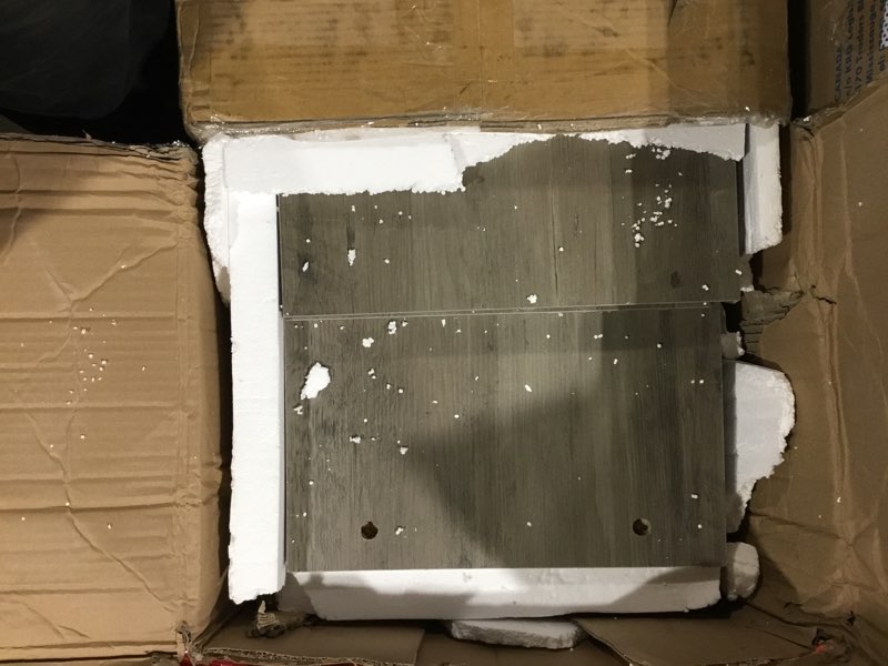 Condition photo showing Good Condition for IDEALHOUSE Farmhouse TV Stand and Entertainment Center for TV Up to 65 Inches with Sliding Barn Doors and Adjustable Shelf, Tv Media Console Table with Storage Cabinet for Living Room, Bedroom, Grey