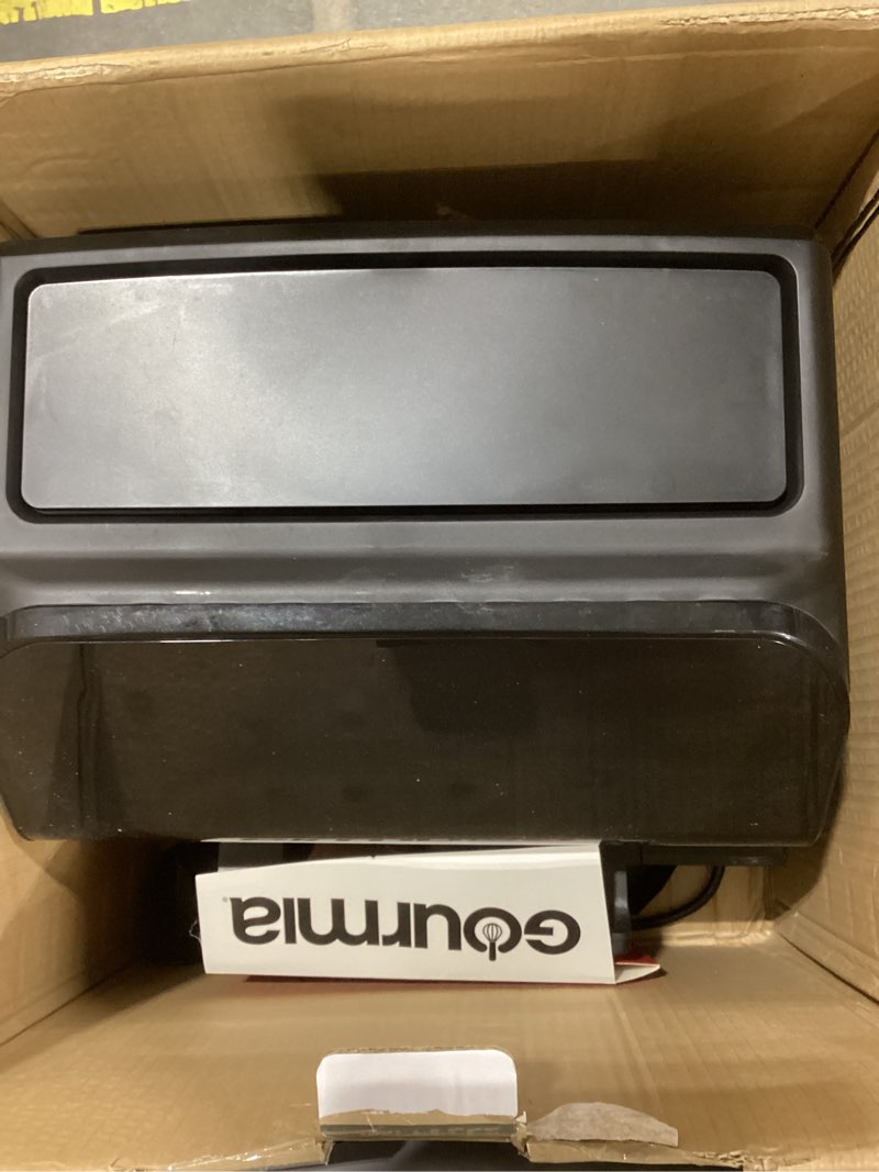 Condition photo showing As Is for gourmia dual basket air fryer - 10 qt large capacity, fryforce360º, digital display with 7 presets, roast, bake, broil, dehydrate, match cook, sync finish, dishwasher safe accessories, black