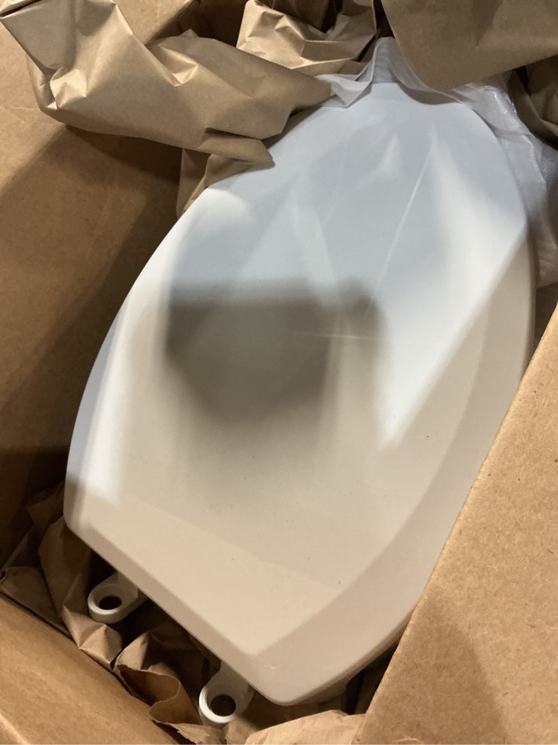Condition photo showing As Is for raised toilet seat for elongated toilets, 3-inch elevated design for seniors and limited mobility, slow-close, non-slip, stable and easy to install, white (19”)