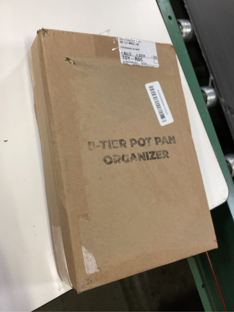 Condition photo showing New/Like New for MUDEELA Pots and Pans Organizer Rack for under Cabinet, 8-Tiers Adjustable Pot Rack with 3 DIY Methods, Expandable 11.65'' to 19" Pot Lid Organizer for Kitchen Pantry Cabinet Organization and Storage Adjustable-19.02"H-Black