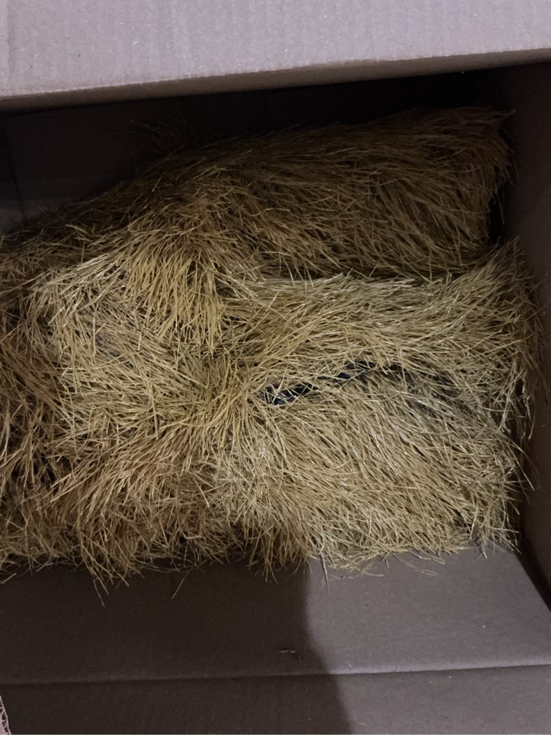 Condition photo showing As Is for realistic synthetic thatch roll sun-bleached yellow - 18 & 30 inch widths - reinforced weave for mexican palapa, tiki bars, hawaiian parties & patio decor (18 inch width x 20 feet length)