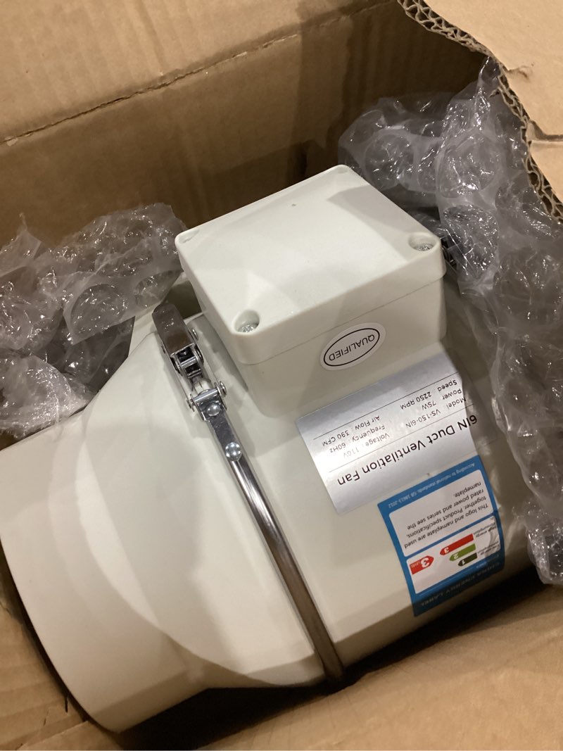 Condition photo showing Good Condition for Voltset 6 Inch Duct Fan, Inline Ventilation Exhaust Fan, 390 CFM Duct Intake High Efficiency Air Fan for Vent Bathroom, Kitchen, Grow Tent, Hydroponics, 3D Printer