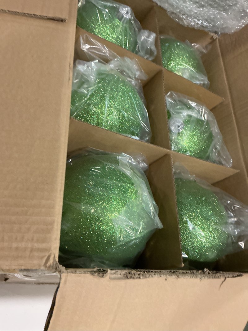 Condition photo showing New/Like New for Poen 12 Pcs Green Christmas Ball Ornaments 2.76 Inch Hanging Green Christmas Foam Ball Ornaments Xmas Pearl Sequin Hanging Decor for Xmas Holiday Theme Party Favor Supplies