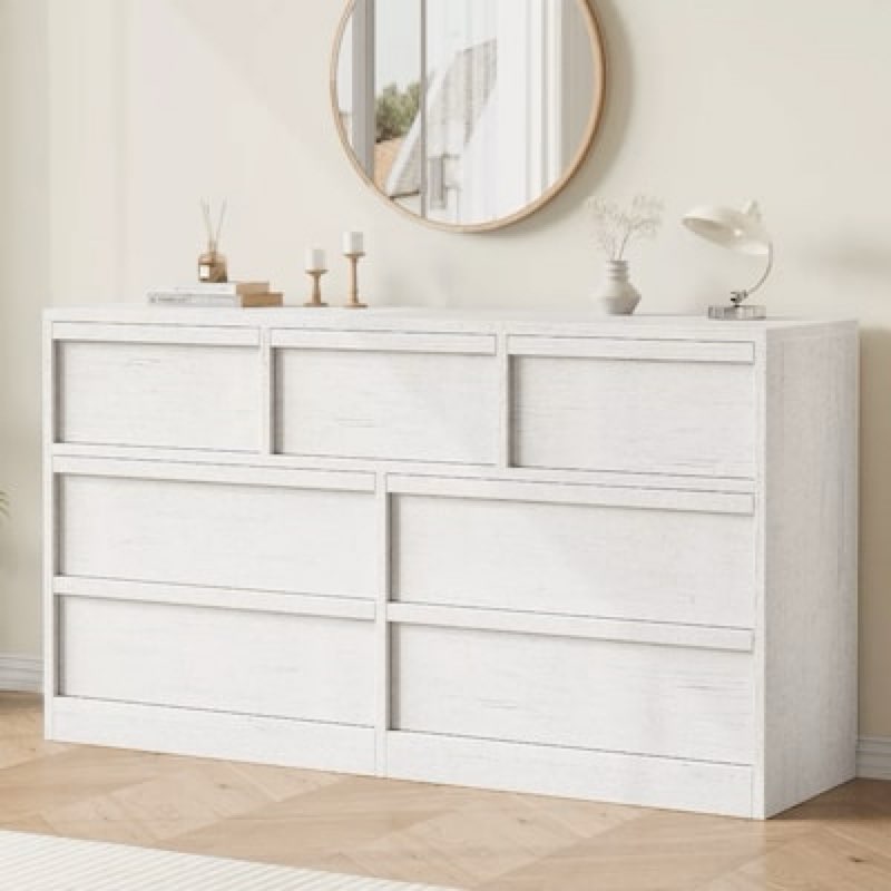 GarveeHome 7 Drawer Dresser for Bedroom, 54in White 7 Chest of Drawers with Large Storage, Wooden Dresser Organizer for Living Room, Nursery, Entryway