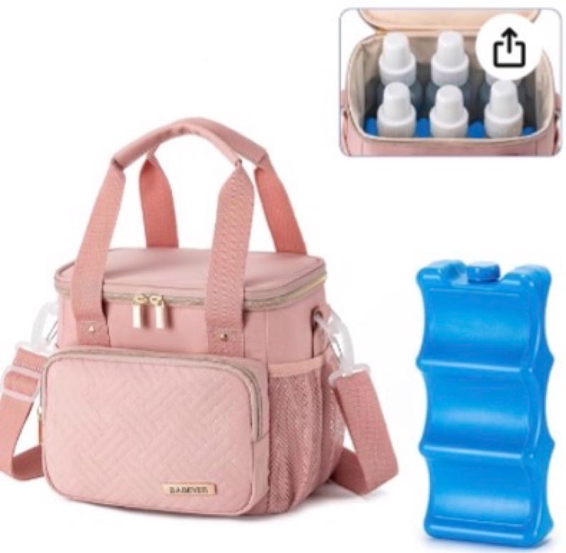 Breastmilk Cooler Bag with Ice Pack Fits 6 Baby Bottles up to 9 Ounce, Breast Milk Pump Cooler Bag for Nursing Mom Daycare, Work, Travel-Pink