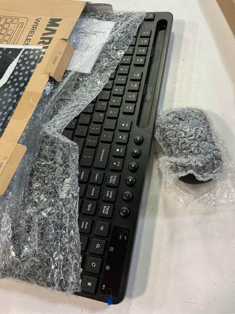 Condition photo showing New/Like New for wireless keyboard and mouse combo, marvo 2.4g ergonomic wireless computer keyboard with phone tablet holder, silent mouse with 6 button, compatible with macbook, windows (black)