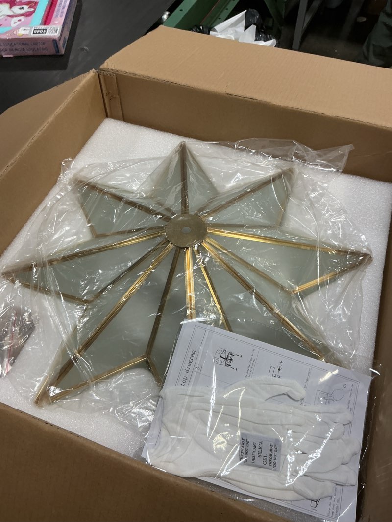 Condition photo showing Good Condition for lightland 19.7 inch flush mount star ceiling light, 4 lights brass ceiling lamp with glass lampshade, art deco close to ceiling light fixtures for bedroom living room entryway hallway, gold gold 19.7 inch