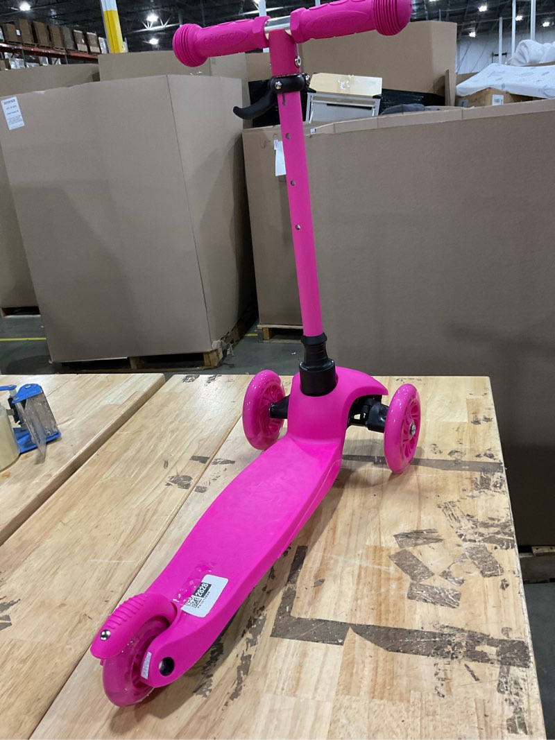 Condition photo showing Good Condition for pink mini 3 wheel scooter for kids – lean-to-steer with led light-up wheels, adjustable handlebar, wide anti-slip deck, smooth pu wheels, rear foot brake – toddler scooter for ages 2+