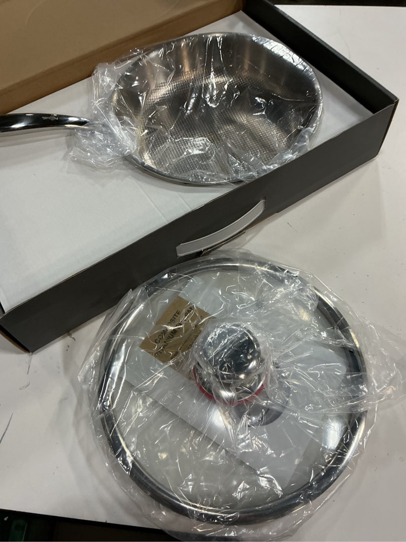 Condition photo showing Good Condition for 9.45 inch titanium pan,99.6% titanium frying pan for cooking healthy non-toxic cookware with lid plateful pan for even heating, induction compatible, oven & broiler safe 9.45in