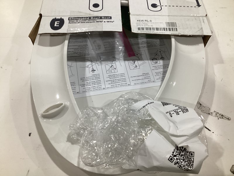 Condition photo showing As Is for kohler 4636-rl-0 cachet readylatch elongated toilet seat slow close, soft close toilet seat quiet lid, contoured grip-tight bumpers installation hardware, apartment essentials, white white elongated ready latch