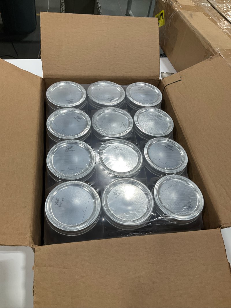 Condition photo showing New/Like New for ball - 16oz wide mouth jars with lids & bands 12 pack jars, large glass mason jar for food storage with airtight lid, 0.125 gallon glass jar with lid and bands, set of 12