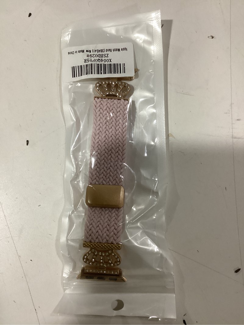Condition photo showing New/Like New for Braided Stretchy Bands with Magnetic Clasp for Apple Watch Band 40mm 38mm 41mm 42mm 44mm 45mm 46mm 49mm, Bling Crown Designer Soft Nylon Sport Solo Loop for iWatch Series 10 9 8 7 6 5 4 3 Ultra 2 1 SE Light pink 38mm/40mm/41mm/42mm(Series 10)