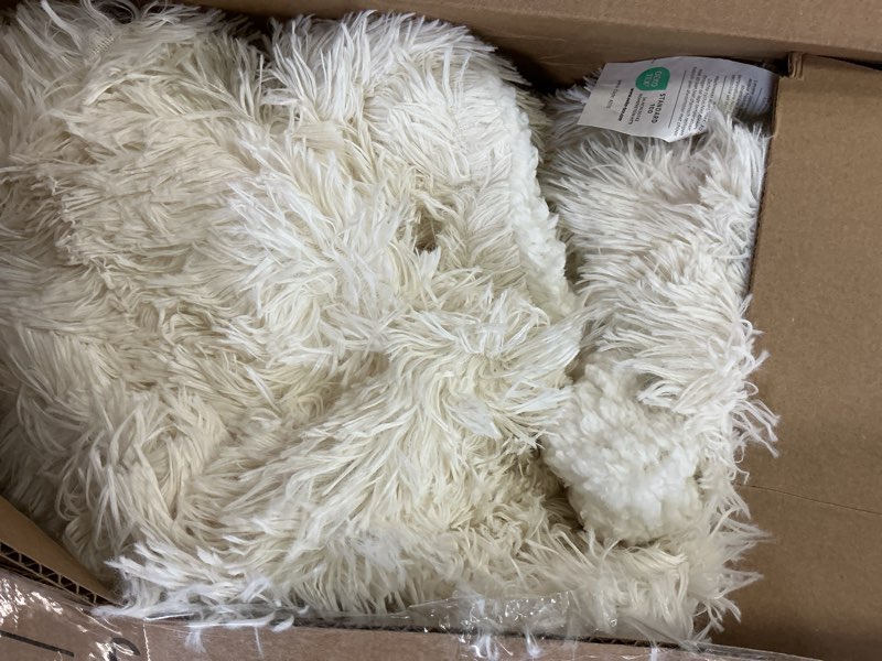 Condition photo showing As Is for Similar Tuddrom Decorative Extra Soft Fuzzy Faux Fur Throw Blanket Solid Reversible Long Hair Shaggy Blanket,Fluffy Cozy Plush Comfy Microfiber Fleece Blankets for Couch Sofa Bedroom,Cream White Cream White Throw