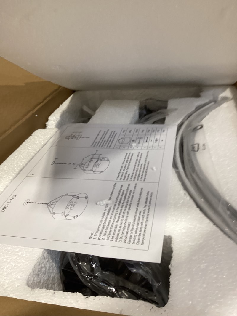 Condition photo showing Good Condition for espird farmhouse drum chandelier, 4-light, 22in pendant light fixture with chain, kitchen island pendant over table, rustic industrial chandelier for dining room, bedroom, living room, foyer