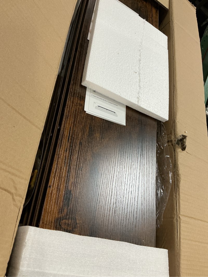 Condition photo showing As Is for bayka floating shelves for wall, 36 inches wall mounted wood shelves for bathroom, bedroom, living room, for storage/decor with 30lbs capacity - rustic brown,set of 3 b. rustic brown - americana farmhouse style 3 36inches