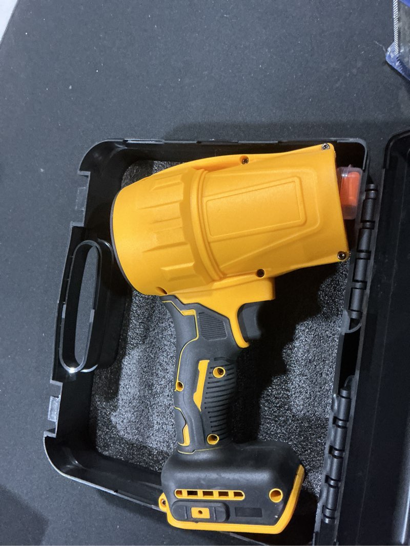 Condition photo showing As Is for Brushless Cordless Leaf Blower for DEWALT 20V Battery, 125MPH 450CFM Variable Speed Handheld Blower with Storage Box and 2 Earplugs, Turbo Jet Blowers for Camping, Lawn, Workshop, Patio(No Battery)