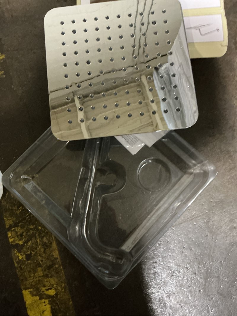 Condition photo showing As Is for allen + roth reign  chrome 10-in square fixed rain shower head 1.8 gp!(missing hardware)
