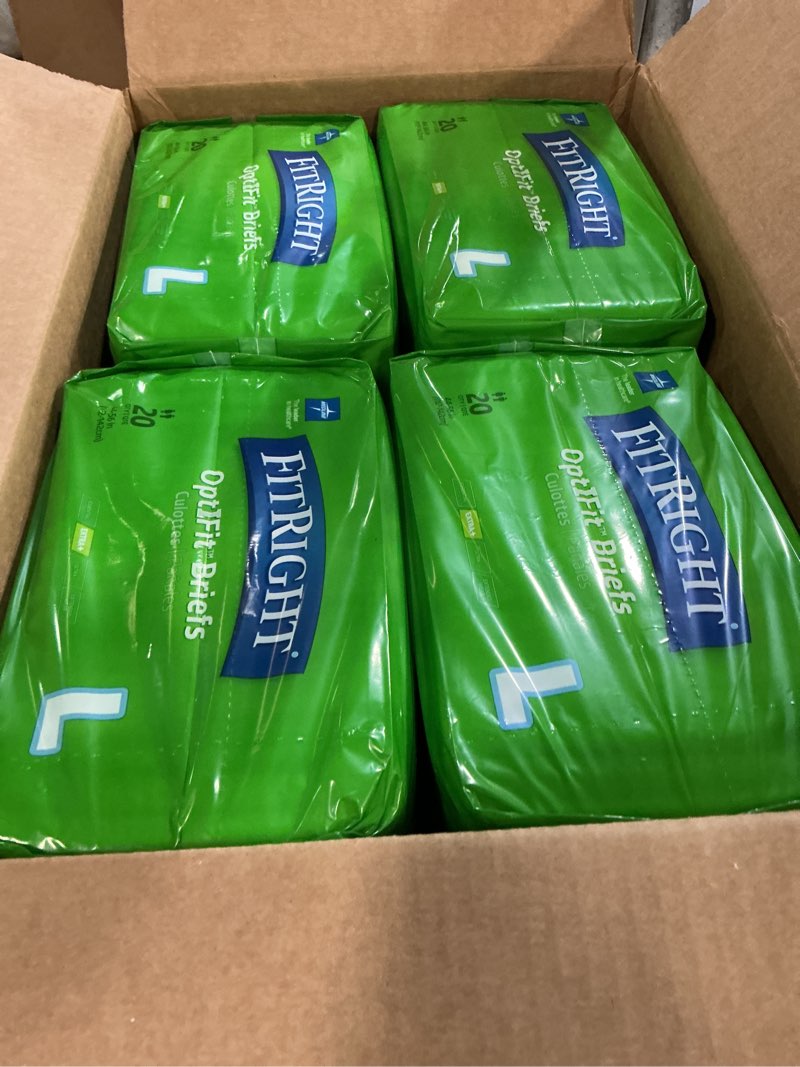 Condition photo showing New/Like New for ((size large ))fitright optifit extra+ adult diapers with leak stop guards, disposable incontinence briefs with tabs, moderate absorbency, 44\\\\\\\\\\\\\\\"-56\\\\\\\\\\\\\\\", 80 count