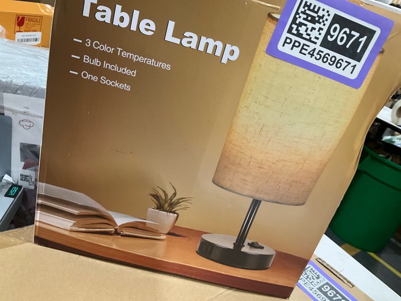 Condition photo showing New/Like New for ZJOJO Table Lamp for Bedroom Set of 2, Bedside Small Lamps with 3 Way Dimmable Rocker Switch and AC Outlet, Nightstand Desk Lamp with Flaxen Fabric Shade Black Base for Living Room Home Decor Lights Flaxen Fabric Shade Black Base 14.5inch