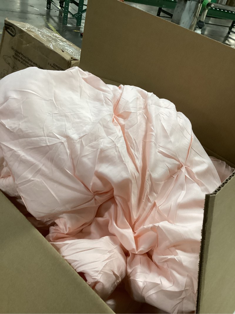 Condition photo showing New/Like New for Chezmoi Collection Berlin Blush Pink Pinch Pleat King Comforter Set, 3-Piece (Comforter and Pillow Shams) - Soft Pintuck, Lightweight All Season Microfiber King Blush