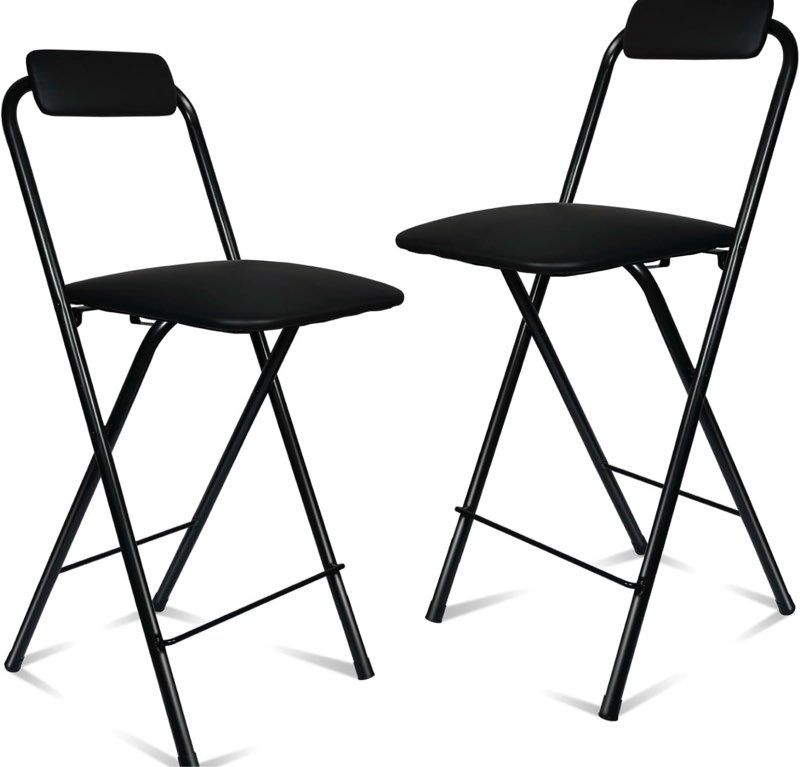 folding bar stool with back, tall foldable stool chair portable adult folding chair counter height seat leather padded kitchen shop comfortable and sturdy (2pcs, 25.5 inch) 2 25.5 inch