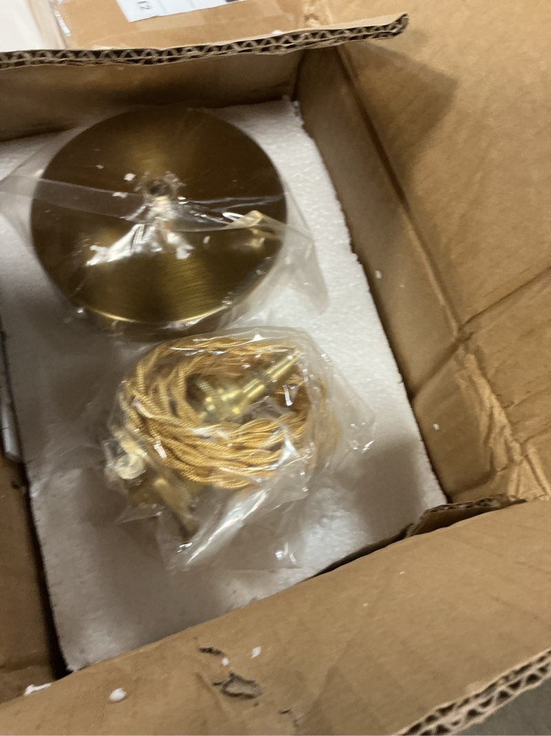 Condition photo showing Good Condition for ceramic shade pendant lighting fixture industrial ceiling hanging light with gold lamp holder, knob switch and braided cord for kitchen island, dining room (c)