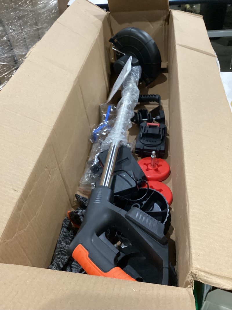 Condition photo showing Good Condition for sakerplus 24v cordless weed wacker, 3-in-1 electric grass trimmer & brush cutter with 2 batteries, lightweight weed eater lawn mower edger with wheels and 3 blade types for yard, lawn & garden care
