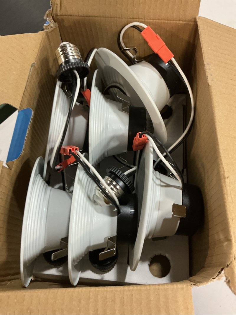 Condition photo showing As Is for Utilitech White 4-in 600 -Lumens Switchable white Round Dimmable LED Wet rated Recessed