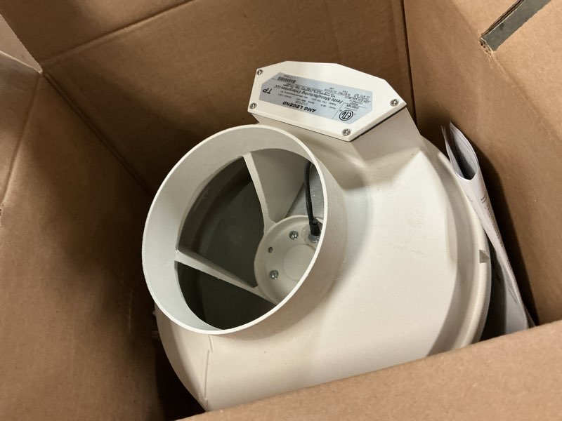 Condition photo showing As Is for Festa AMG Legend Radon Fan - Quiet and Energy Efficient 345 CFM Radon Mitigation System Inline Fan - 6" Electric Waterproof Inline Duct - Made with Sturdy Glass Reinforced Poly-Resin – White