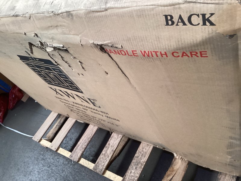 Condition photo showing As Is for 60-inch Natural Oak Bathroom Vanity with 2 Sinks, Solid Wood, 0.79-inch Stone Countertop and Backsplash, 6 Drawers, 4 Soft Closing Doors Natural Oak 60 inch