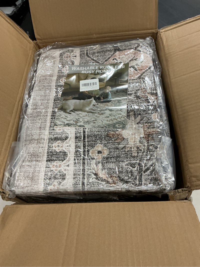 Condition photo showing New/Like New for 9x12 vintage area rug: washable neutral soft non slip thin large floor carpet for living room bedroom kitchen dining room home office farmhouse indoor - taupe taupe 9' x 12' (rectangular)