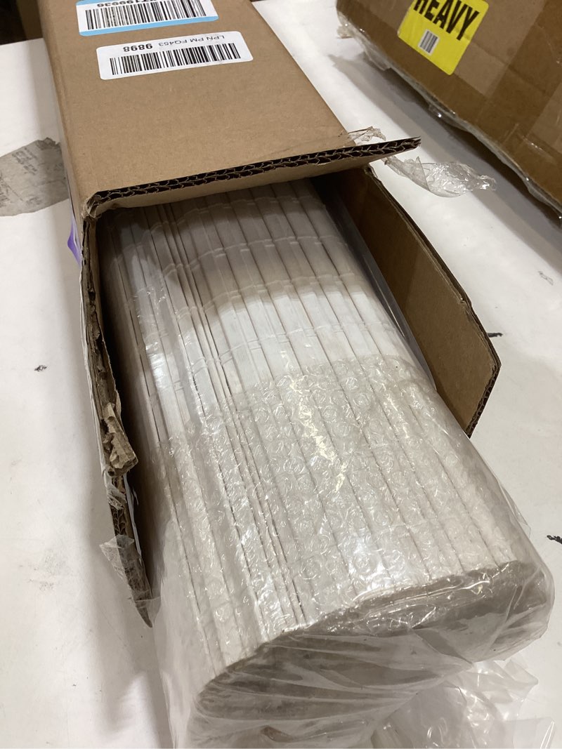 Condition photo showing Good Condition for lazblinds cordless bamboo roman shades, privacy blinds for interior windows, room darkening roll up bamboo blinds for home & patio, 30" w x 64" h, alpine ivory alpine ivory 30" w x 64" h