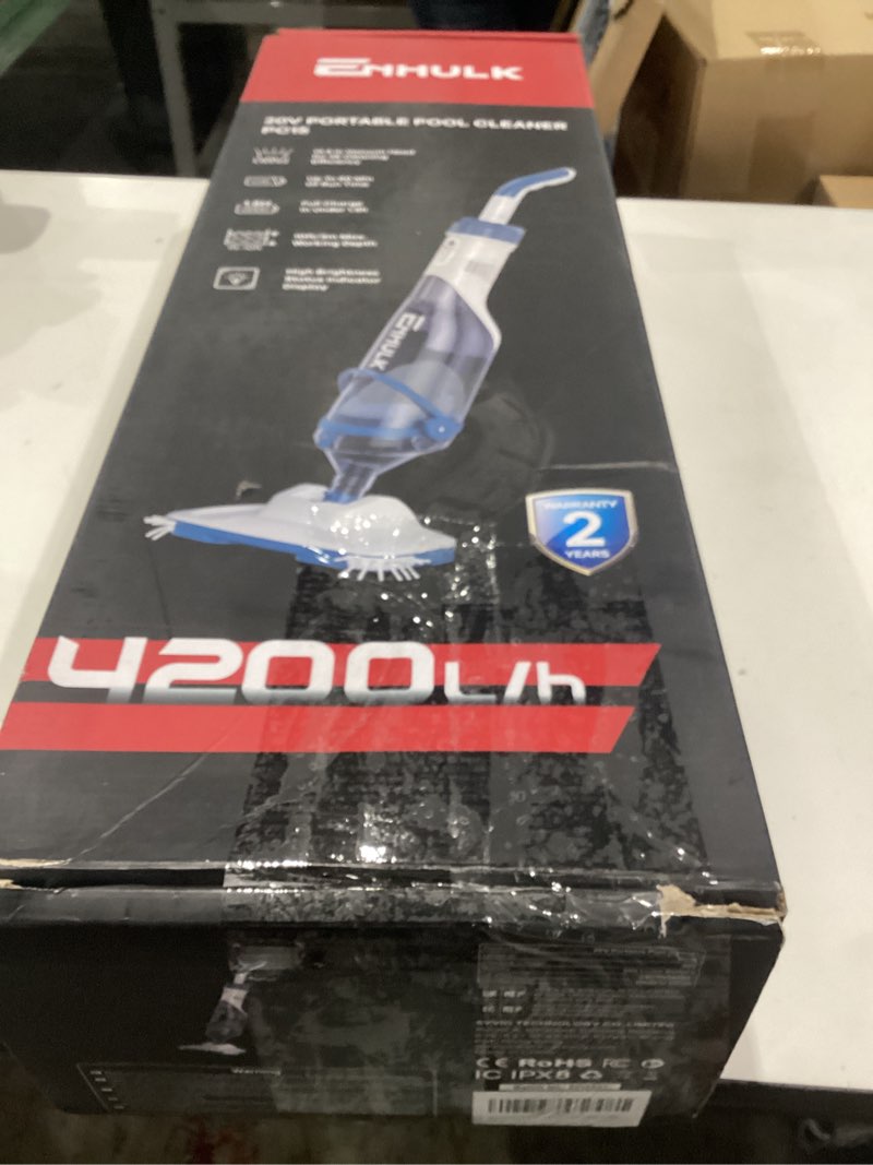 Condition photo showing New/Like New for enhulk pool vacuum for above ground pool, upgraded 13.4" wide head & telescopic pole, 18.5 gpm suction, 60 min runtime, cordless handheld rechargeable pool cleaner for inground pools (blue) pc15 blue
