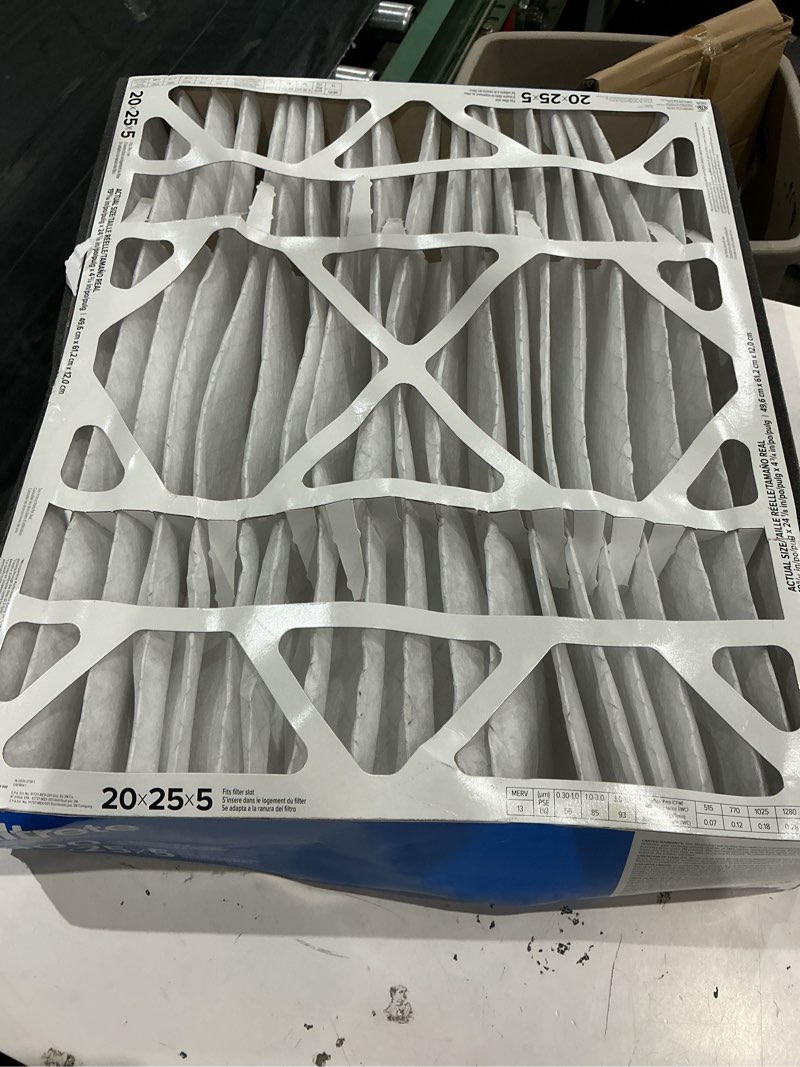 Condition photo showing As Is for filtrete 20 x 25 x 5 merv 13 1900 mpr premium allergen, bacteria and virus electrostatic pleated