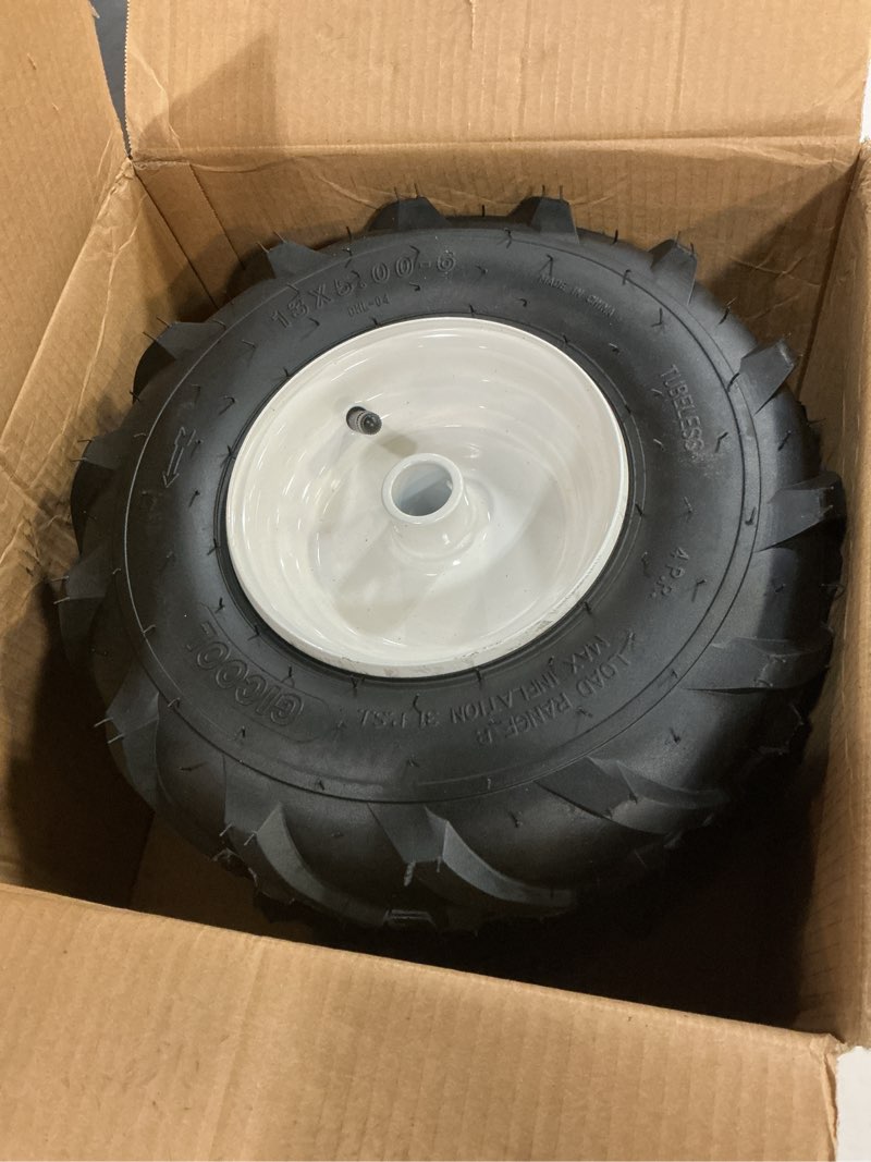 Condition photo showing Good Condition for GICOOL 13x5.00-6" Tiller Tire and Wheel, ?1" Axle Size?, 3-1/8" Centered Hub, 13x5-6 Super Lug Tractor & Trencher Tire Replacement
