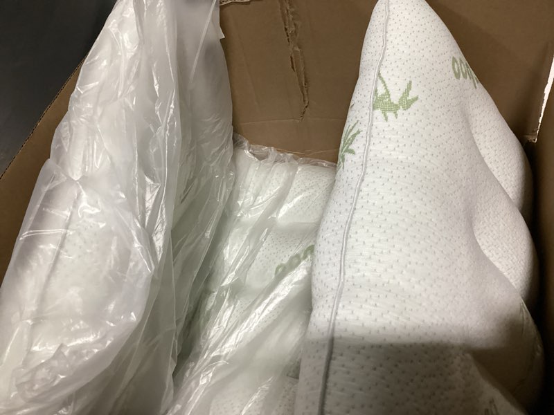 Condition photo showing New/Like New for OMEO 2 Pack Standard Size Rayon Derived from Bamboo Pillow for Sleeping Shredded Memory Foam Bed Pillows for Side, Back and Stomach Sleepers, Soft, Cooling, Adjustable and Washable Cover 20" x 26"