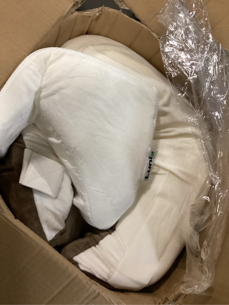 Condition photo showing Good Condition for Lunix 4pcs Orthopedic Bed Wedge Pillow Set, Post Surgery Memory Foam for Back, Knee, Leg Pain Relief, Adjustable Sitting Pillow for Sleeping, Acid Reflux, GERD, with Hot Cold Pack, Brown/White Brown White