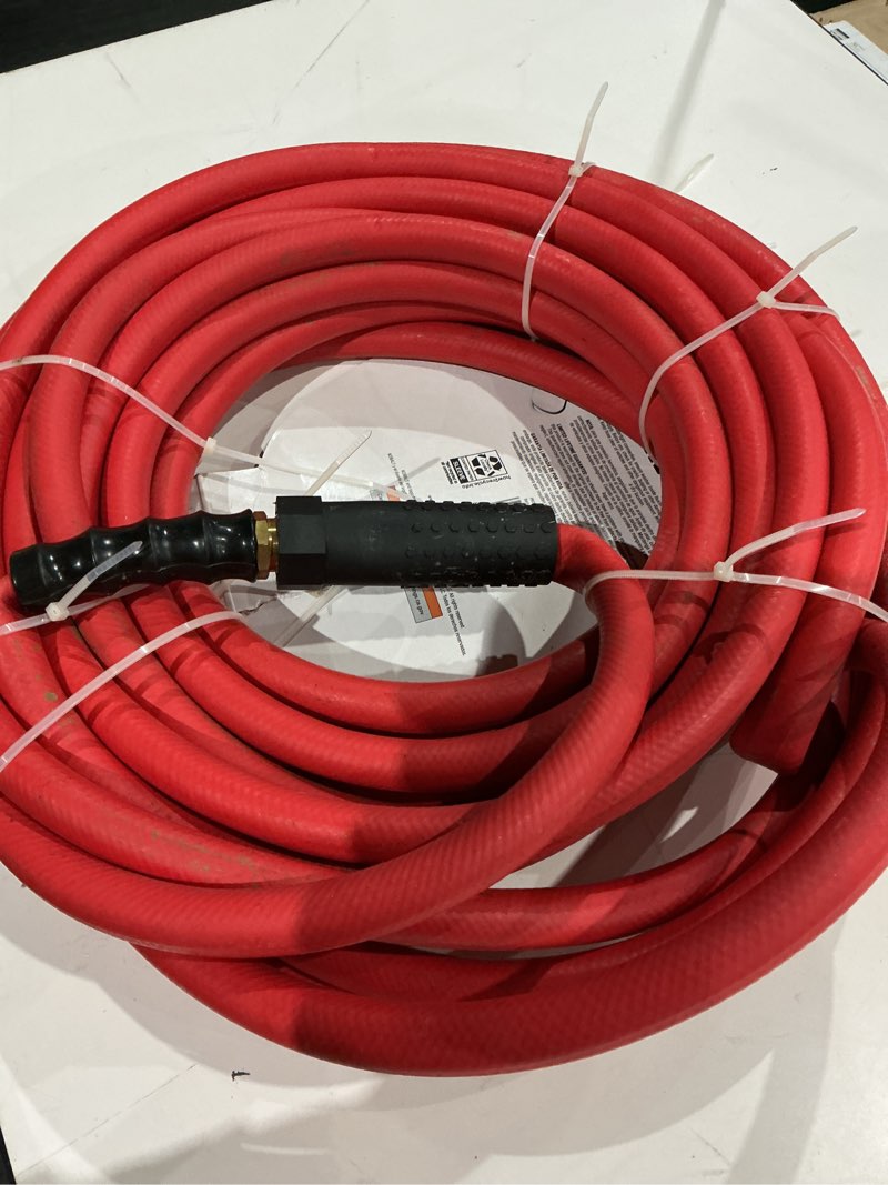 Condition photo showing As Is for kobalt hot water hose 5/8-in x 50-ft rubber red coiled hose