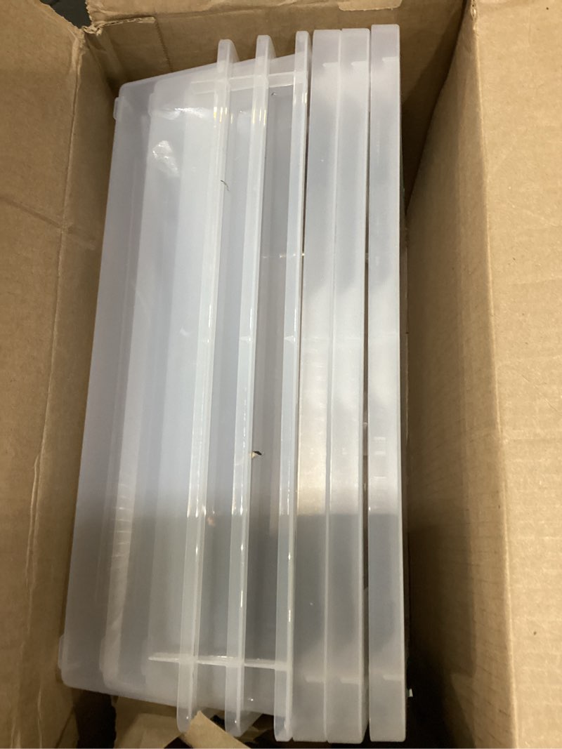 Condition photo showing Good Condition for IRIS USA 6 Qt. Plastic Storage Bins Containers with Lids, 3 Pack, Small Sensory Bin, Craft Storage, Craft Organizers & Storage, Organizing Container for Home, Office & Art Supplies, Stackable, Clear 6 Qt. - 3 Pack