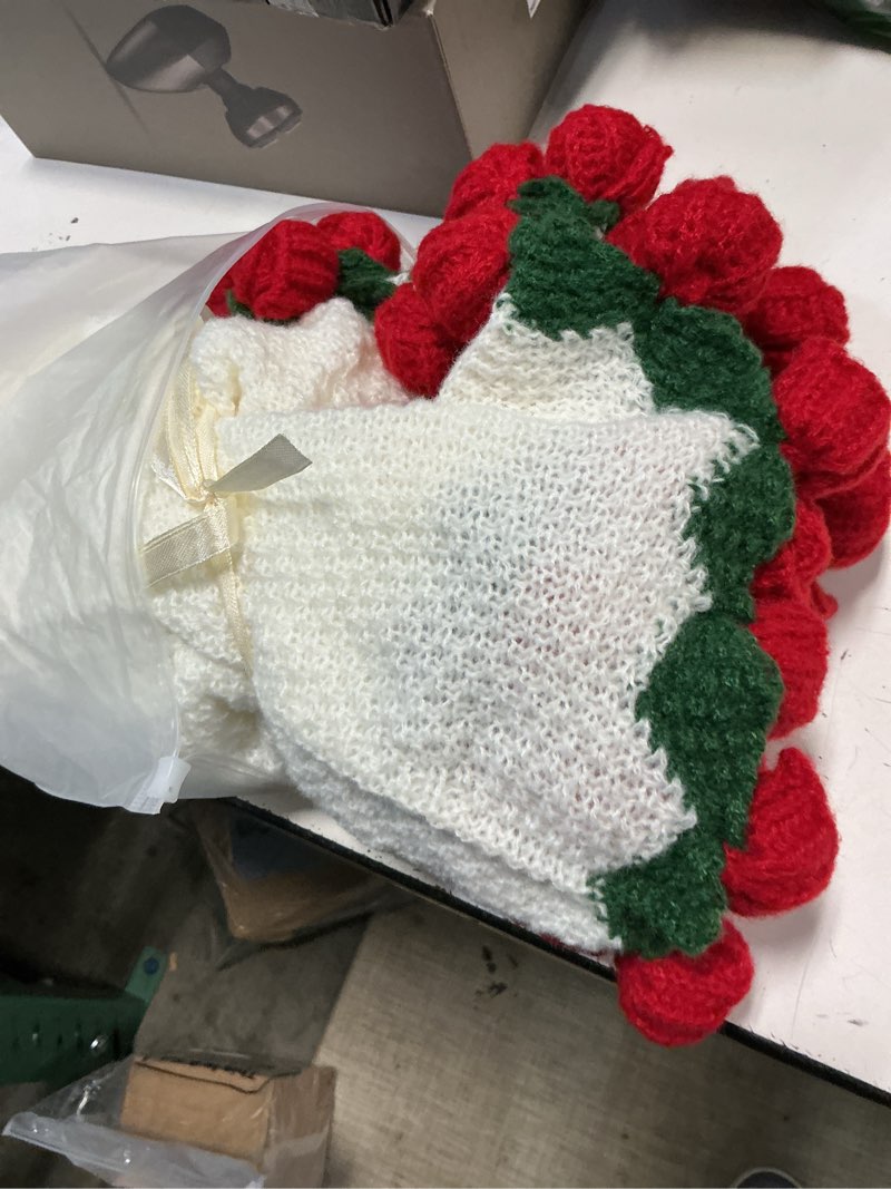 Condition photo showing Good Condition for finished flower bouquet blanket, crochet rose knitted throw blanket crochet flowers romantic gifts for women mom sister wife home decor (red rose, 32 inch) red rose 32 inch