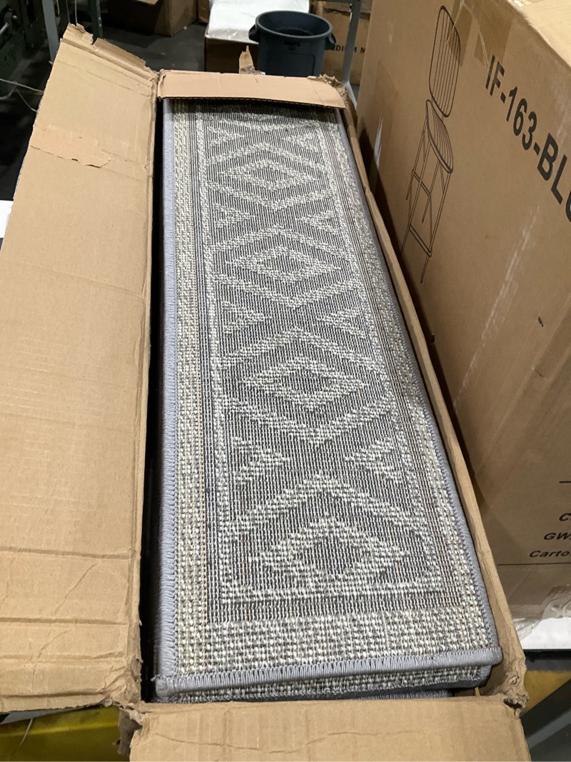 Condition photo showing Good Condition for the sofia rugs stair treads for wooden steps indoor, 28inx9in non slip stairs treads for staircase steps - modern carpet stair mats with non slip tpr backing, silver, 10pcs
