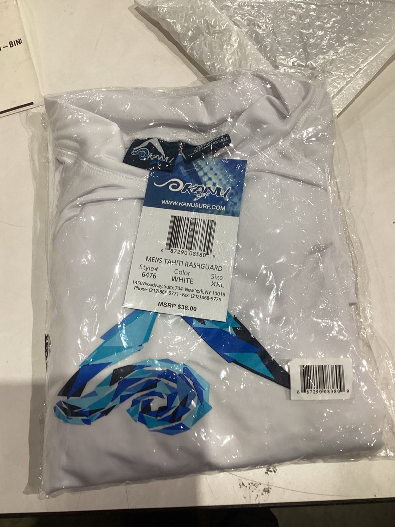 Condition photo showing New/Like New for Kanu Surf Mens Mercury UPF 50+ Short Sleeve Sun Protective Rashguard Swim Shirt XX-Large Tahiti White